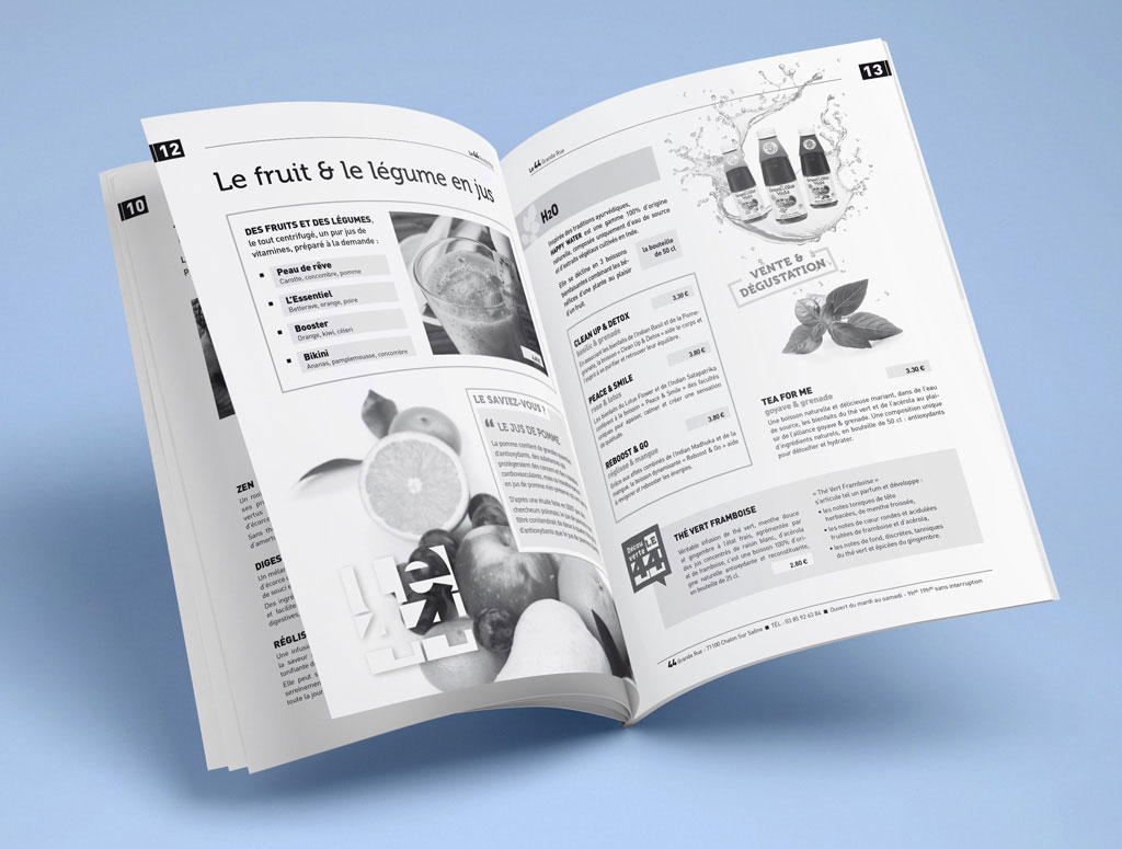 Carte de restauration, brochure pour le 44 Salon de Thé à Chalon - ZONALPHA | Agence de communication